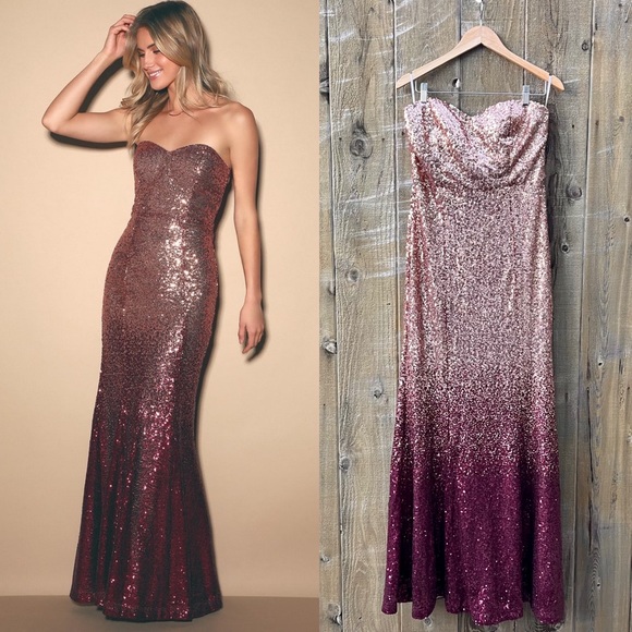 Lulus Dresses & Skirts - Burgundy and Rose Gold Ombre “Kiss Me” Strapless Maxi Dress 🌿